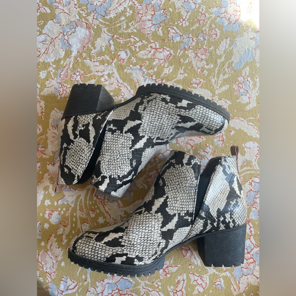 Doc Scholl’s. Faux snake print boots